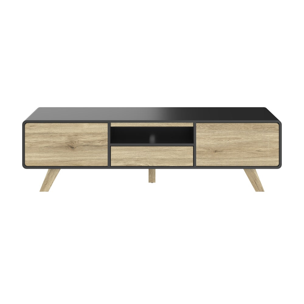 Bestar Alhena TV Stand For 50in TVs, 17-13/16inH x 63inW x 15-13/16inD, UV Black/Sandy Brown Oak