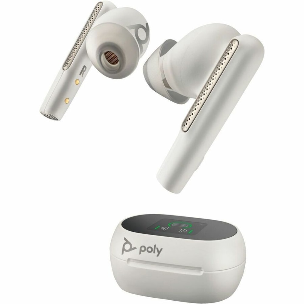 Poly Voyager Free 60+UC Earset - Microsoft Teams Certification - Siri, Google Assistant - Stereo - Mini-phone (3.5mm) - Wireless - Bluetooth - 98.4 ft - 20 Hz - 20 kHz - Earbud - Binaural - In-ear - White Sand