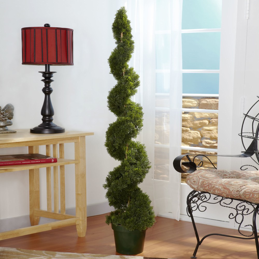 Nearly Natural 5ft Silk Cedar Spiral Topiary With Pot