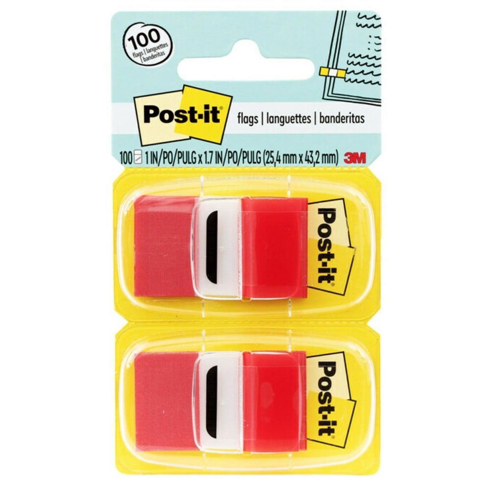 Post-it Flags, 1in x 1 -11/16in, Red, 50 Flags Per Pad, Pack Of 12 Pads