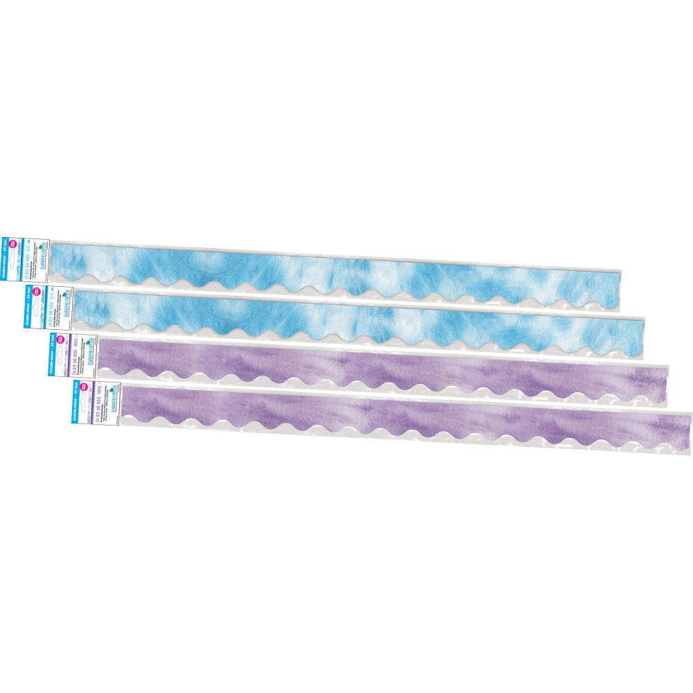 Barker Creek Double-Sided Scalloped-Edge Border Strips, 2-1/4in x 36in, Blue/Purple Tie-Dye And Ombre, Pack Of 52 Strips