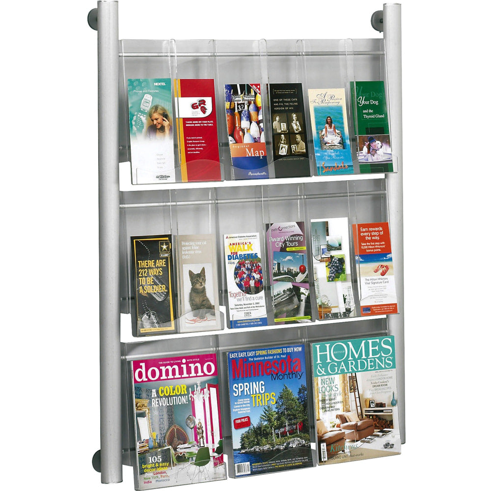 Safco Luxe Magazine Rack, 41inH x 31 3/4inW x 5inD, Silver