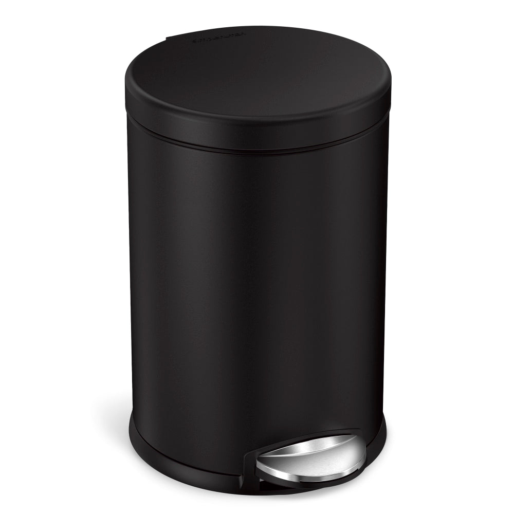 simplehuman Fingerprint-Proof Round Metal Mini Step Trash Can, 1.2 Gallons, 12-1/10inH x 7-3/5inW x 10inD, Matte Black