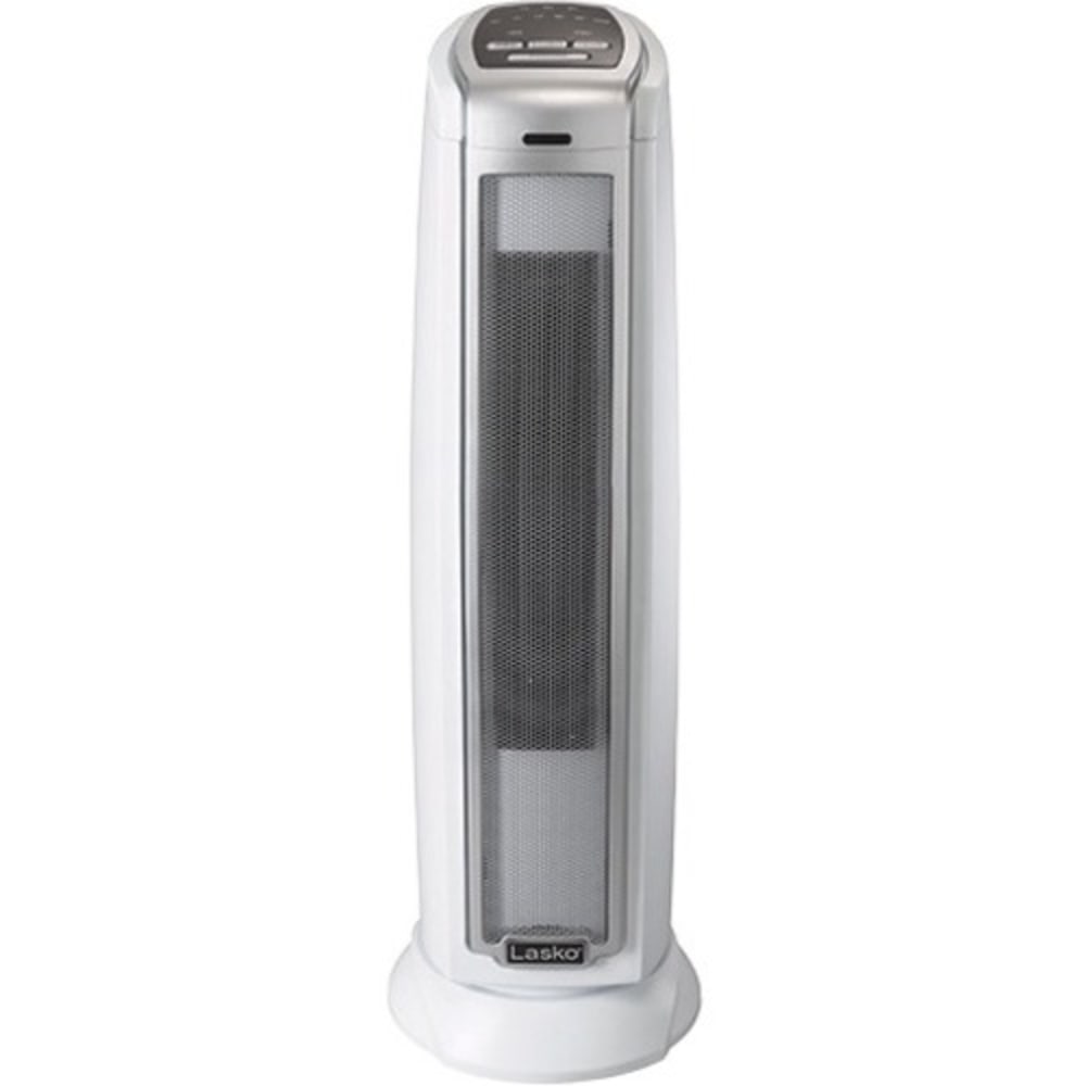 Lasko 5775 1500 Watts Electric Ceramic Oscillating Tower Heater, 2 Heat Settings, 22.75inH x 7.12inW x 7.5inD, Gray