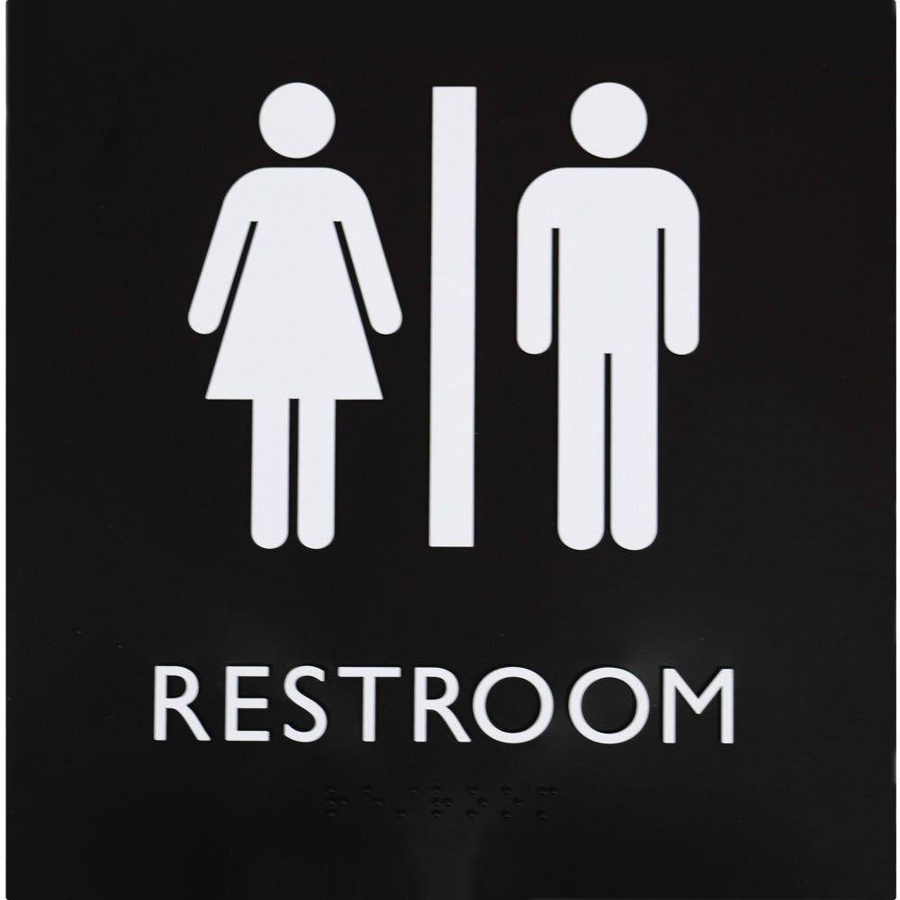 Lorell Unisex Restroom Sign - 1 Each - Restroom (Accessible) Print/Message - 8in Width x 8in Height - Square Shape - Surface-mountable - Easy Readability, Injection-molded - Restroom, Architectural - Plastic - Black, Black