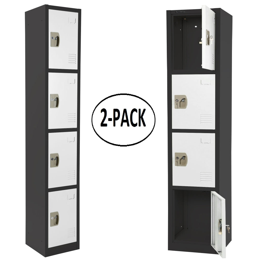 Alpine AdirOffice 4-Tier Steel Lockers, 72inH x 12inW x 12inD, Black/White, Pack Of 2 Lockers