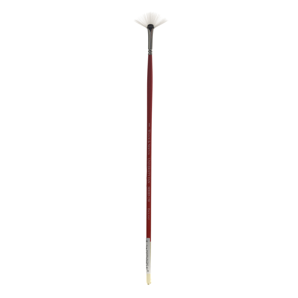 Winsor & Newton University Series Long-Handle Paint Brush 238, Size 1, Fan Bristle, Red