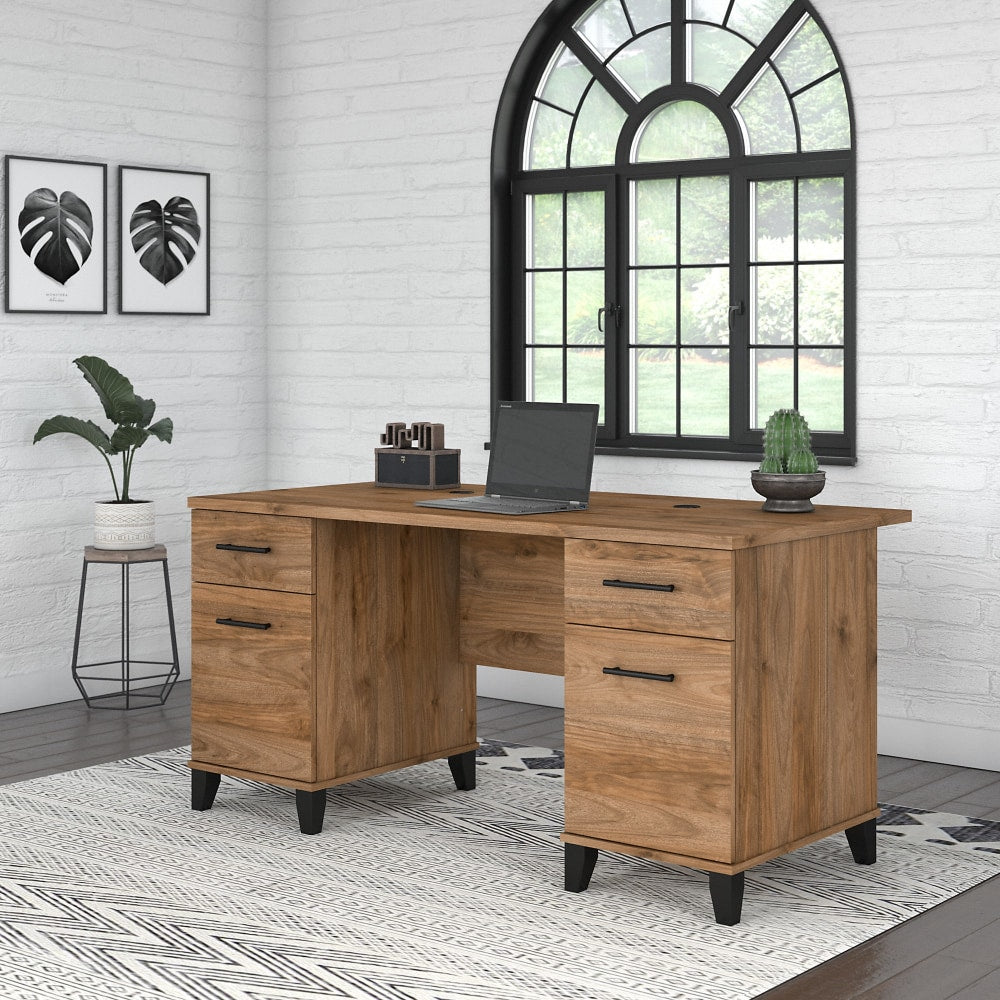 Bush Business Furniture Somerset 60inW Office Computer Desk With Drawers, Fresh Walnut, Standard Delivery