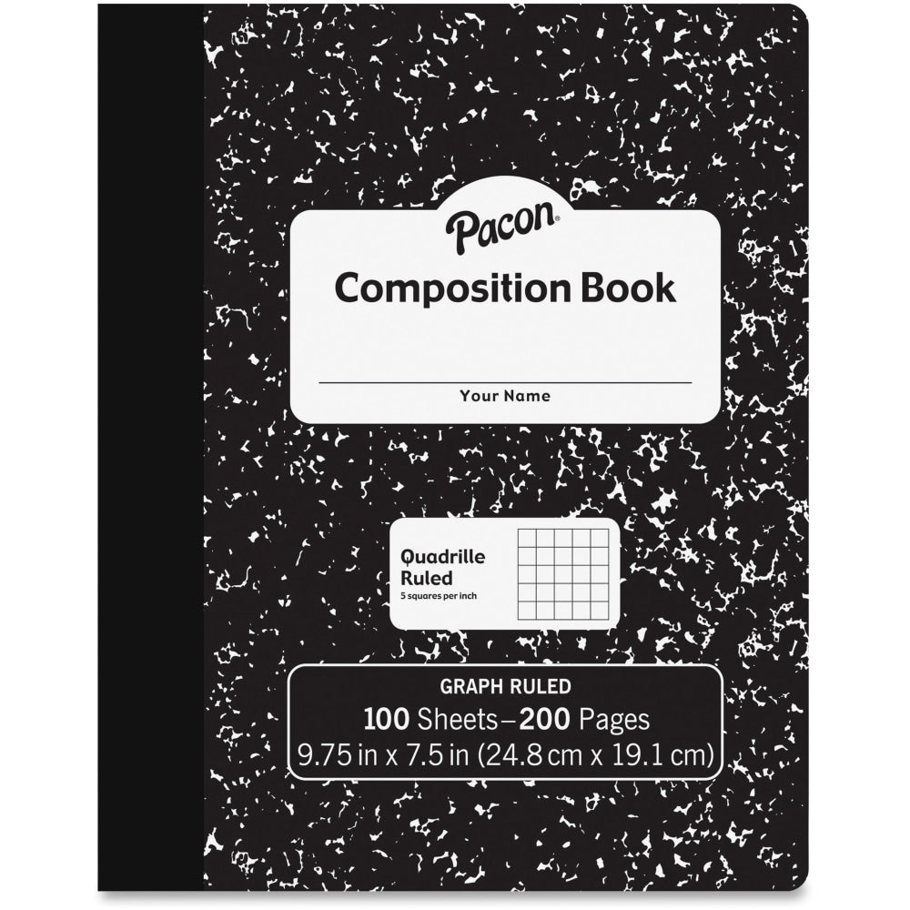 Pacon Composition Book, 7-1/2in x 9-7/8in, Quadrille Rule, 100 Sheets, Black/White