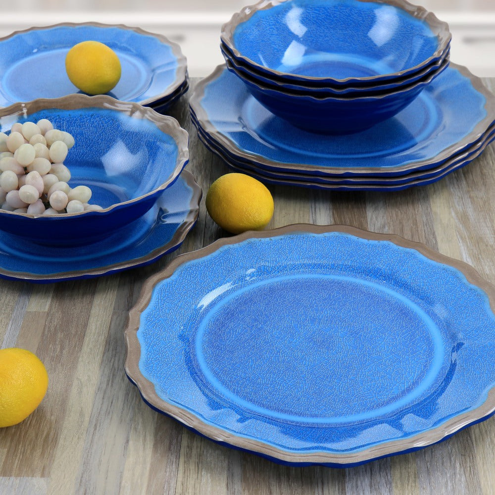 Elama Roma 12-Piece Melamine Dinnerware Set, Blue