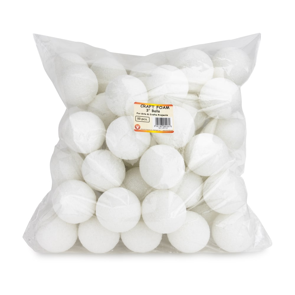 Hygloss Craft Foam Balls, 3 Inch, White, Pack Of 50