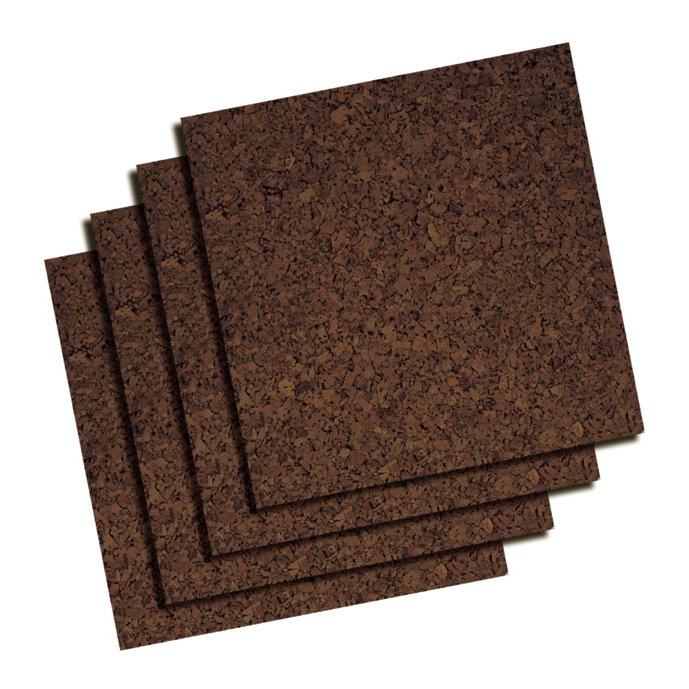 Quartet Cork Bulletin Board Tiles, 12in x 12in, Dark Finish Brown, Pack Of 4