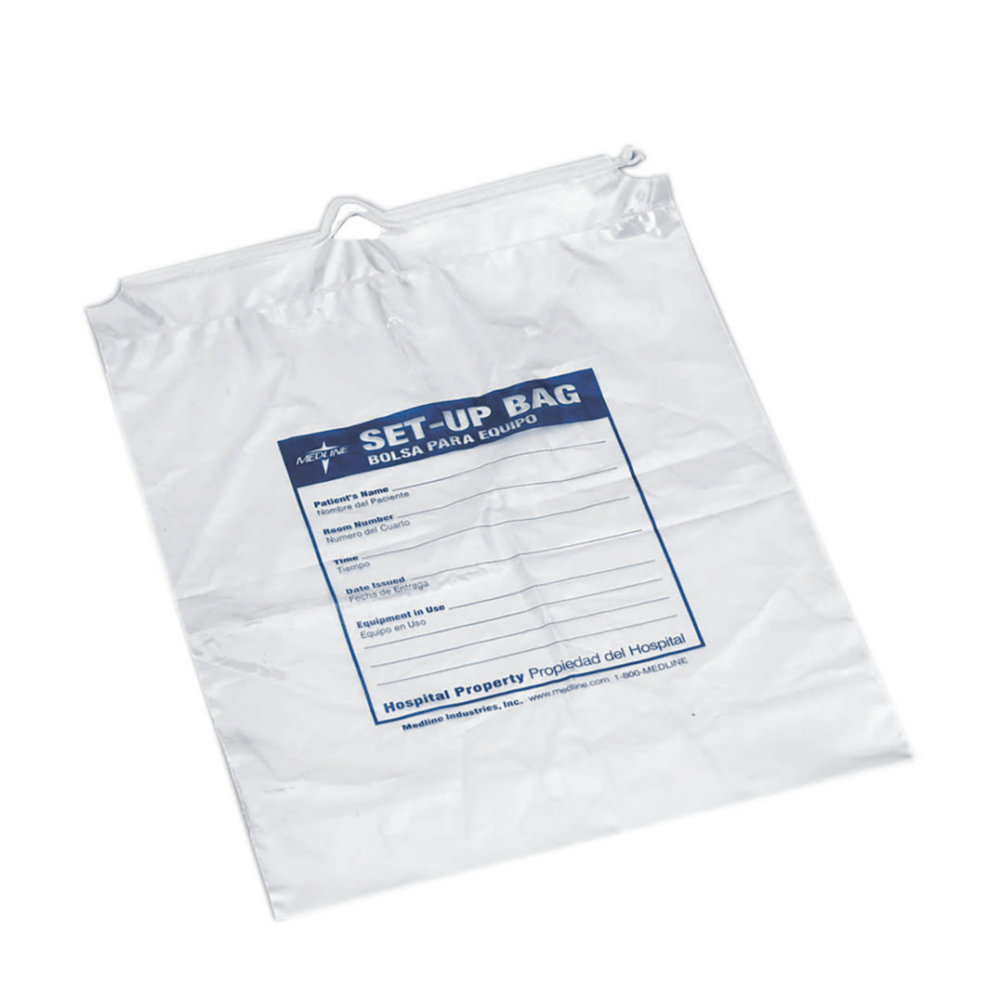 Medline Respiratory Patient Set-Up Bag, 12in x 16in, Blue/Clear, Case Of 500