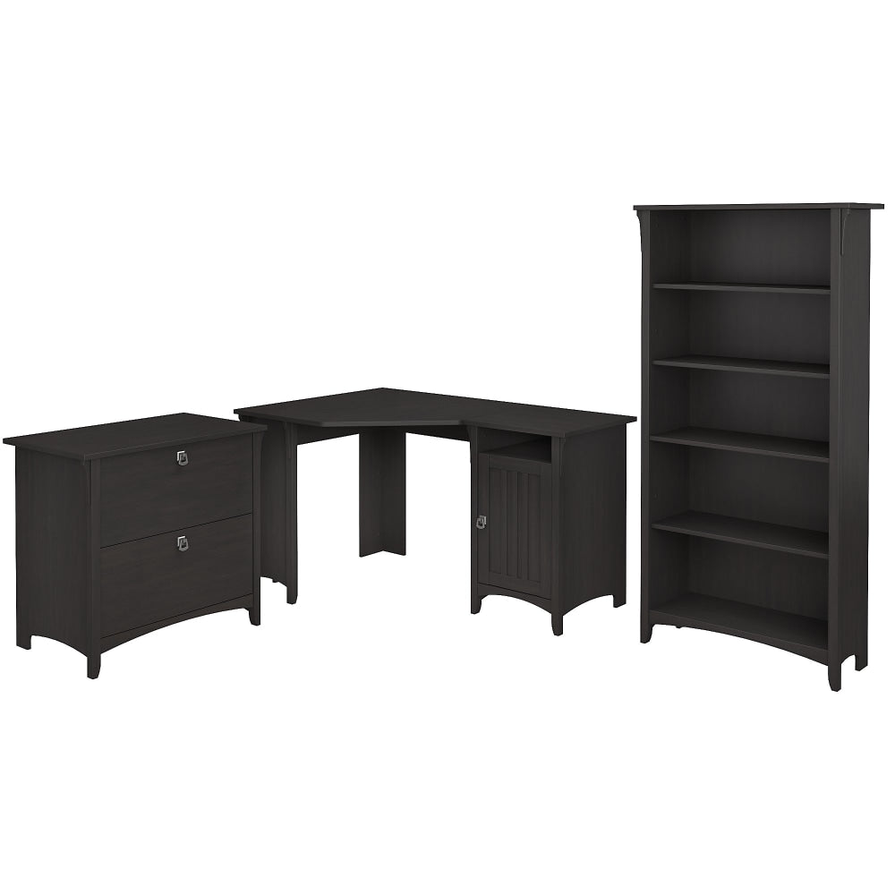 Bush Business Furniture Salinas 55inW Corner Desk With Lateral File Cabinet And 5 Shelf Bookcase, Vintage Black, Standard Delivery