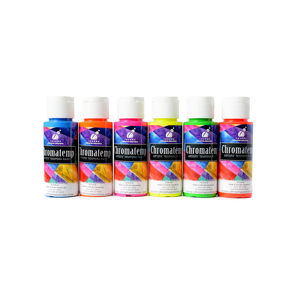 Chroma Inc. ChromaTemp Artists Fluorescent Tempera Paint Set, 2 Oz, Set Of 6