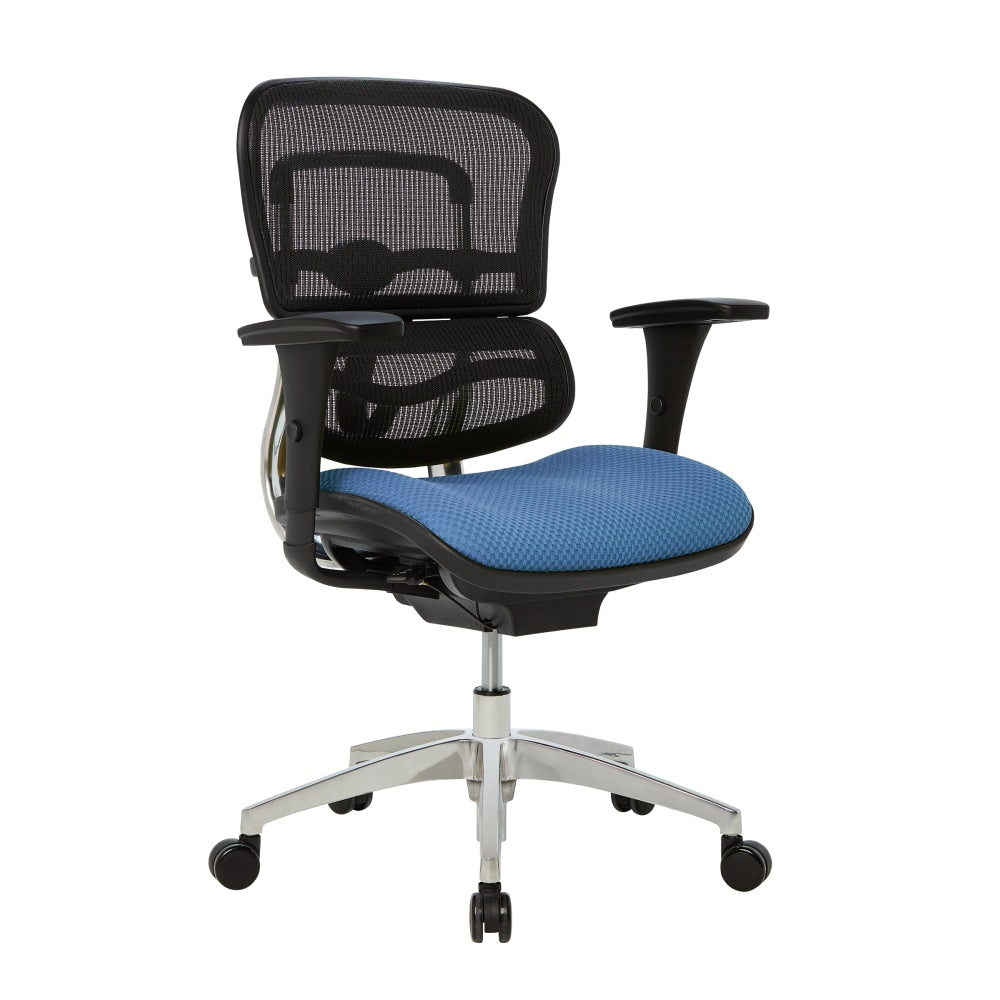 WorkPro 12000 Series Ergonomic Mesh/Premium Fabric Mid-Back Chair, Black/Sky, BIFMA Compliant