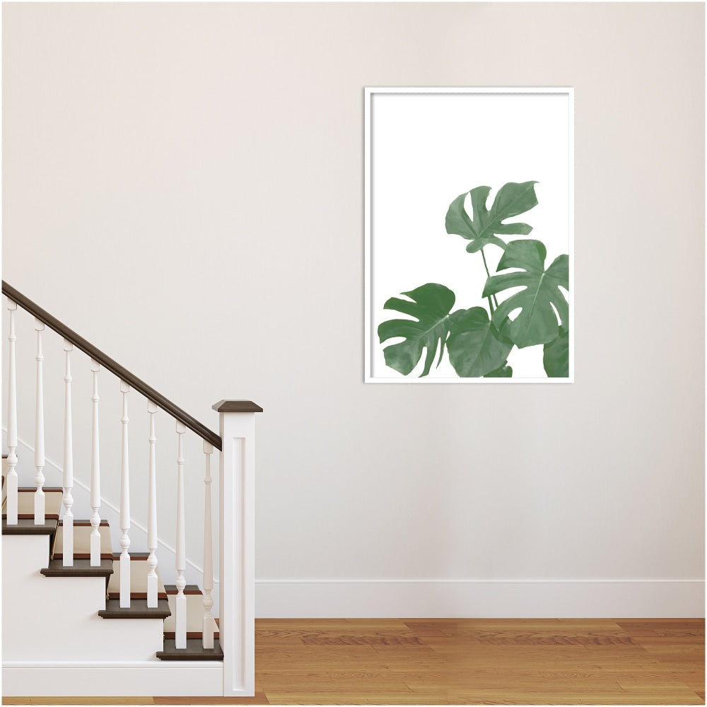 Amanti Art Monstera Aqua 04 by 1x Studio II Wood Framed Wall Art Print, 29inW x 41inH, White