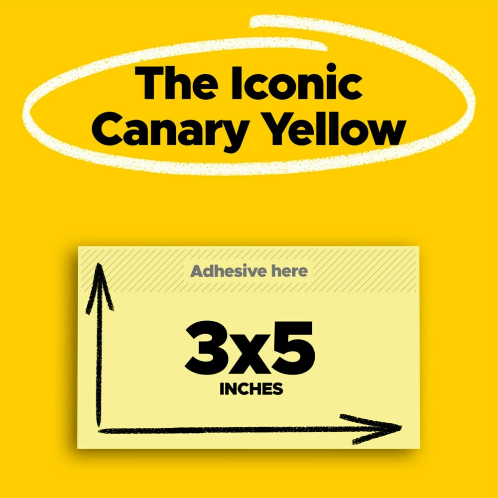 Post-it Super Sticky Notes, 3 in x 5 in, 12 Pads, 90 Sheets/Pad, 2x the Sticking Power, Canary Yellow