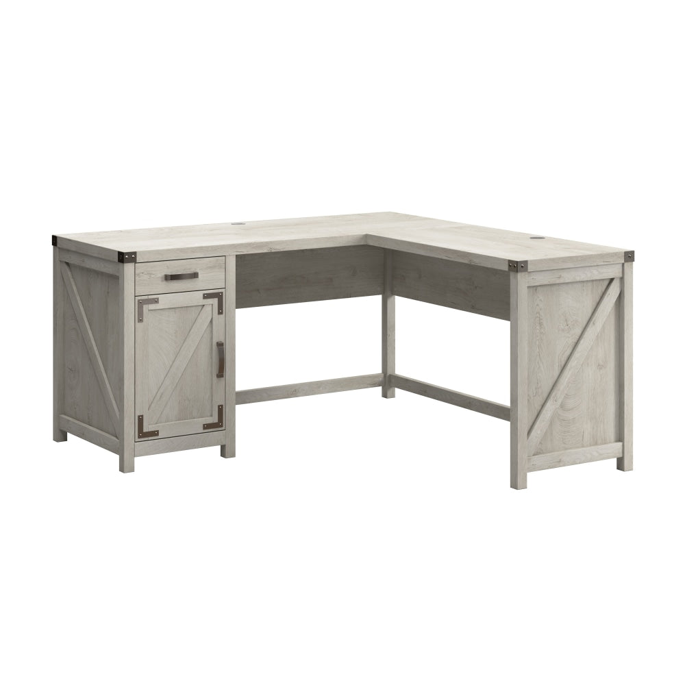 Bush Furniture Knoxville 60inW L-Shaped Corner Desk With Drawer And Storage Cabinet, Cottage White, Standard Delivery