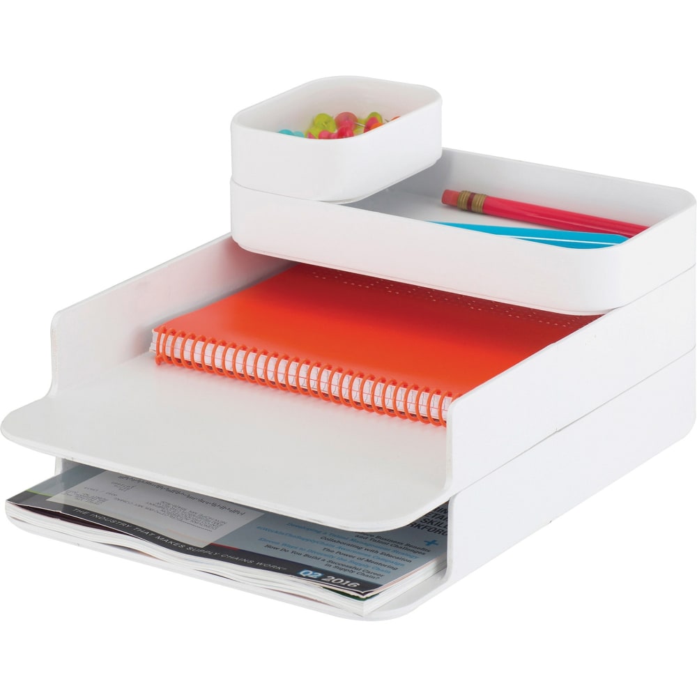 Safco Stacking Plastic Desktop Sorter Sets - 4 Compartment(s) - 6.3in Height x 10in Width x 12.3in Depth - Desktop - Durable - White - Acrylonitrile Butadiene Styrene (ABS) - 1 Each