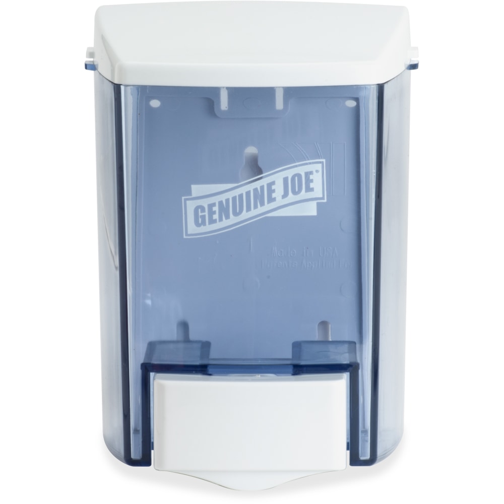 Genuine Joe 30 oz Soap Dispenser - Manual - 30 fl oz Capacity - See-through Tank, Water Resistant, Soft Push - 1Each