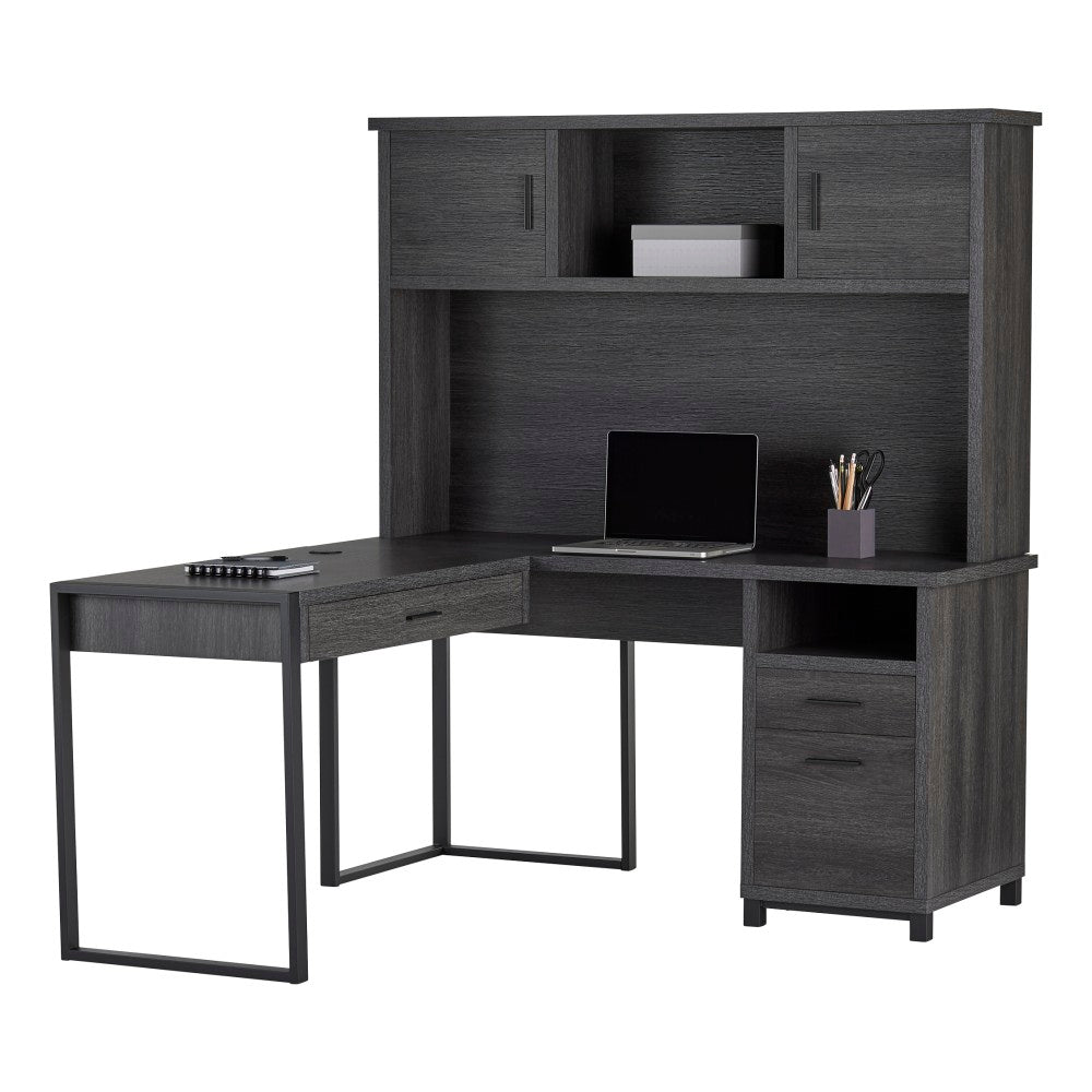 Realspace DeJori 59inW L-Shape Corner Desk With Hutch, Charcoal