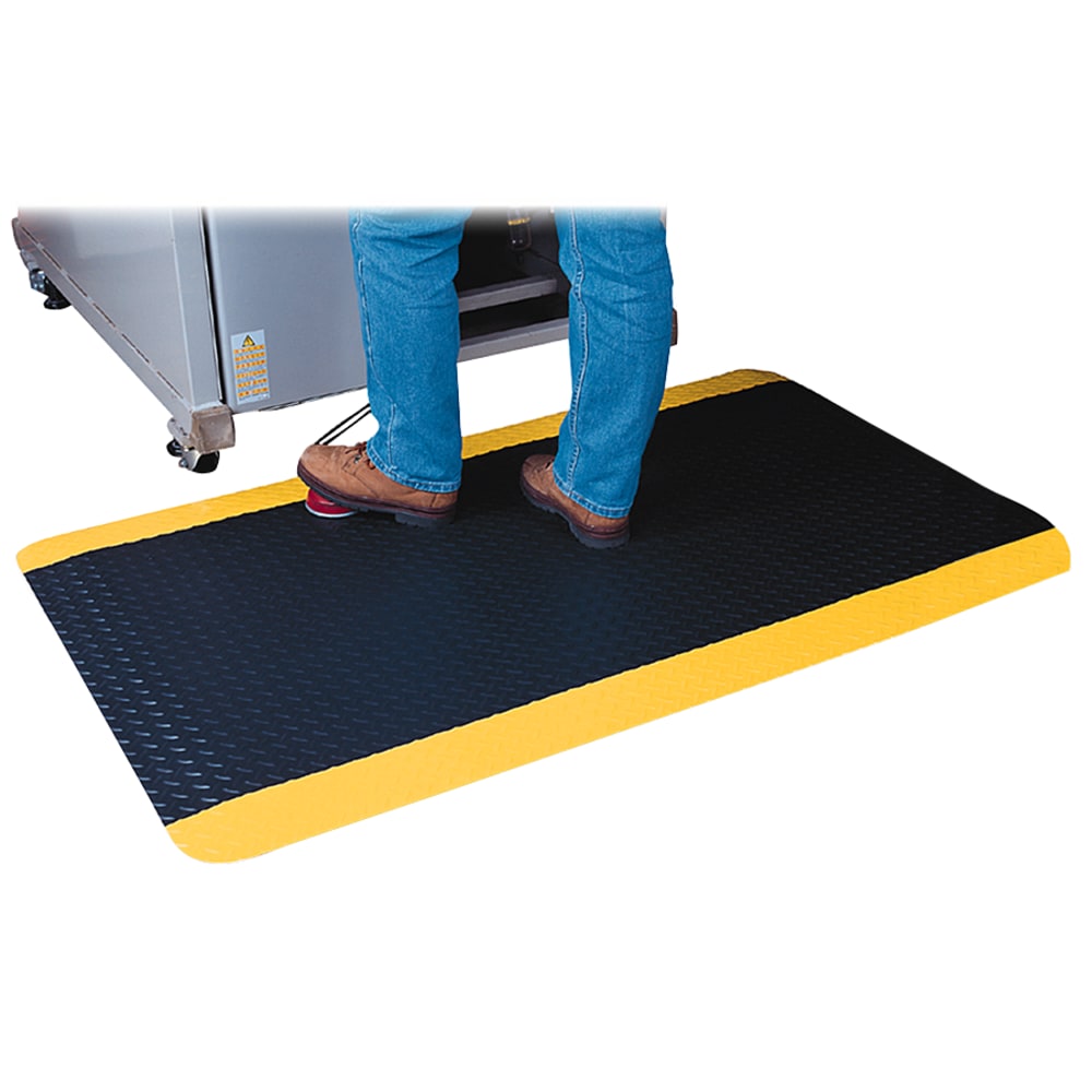 Genuine Joe Safe Step Anti-Fatigue Mat, 3ft x 5ft, Black/Yellow