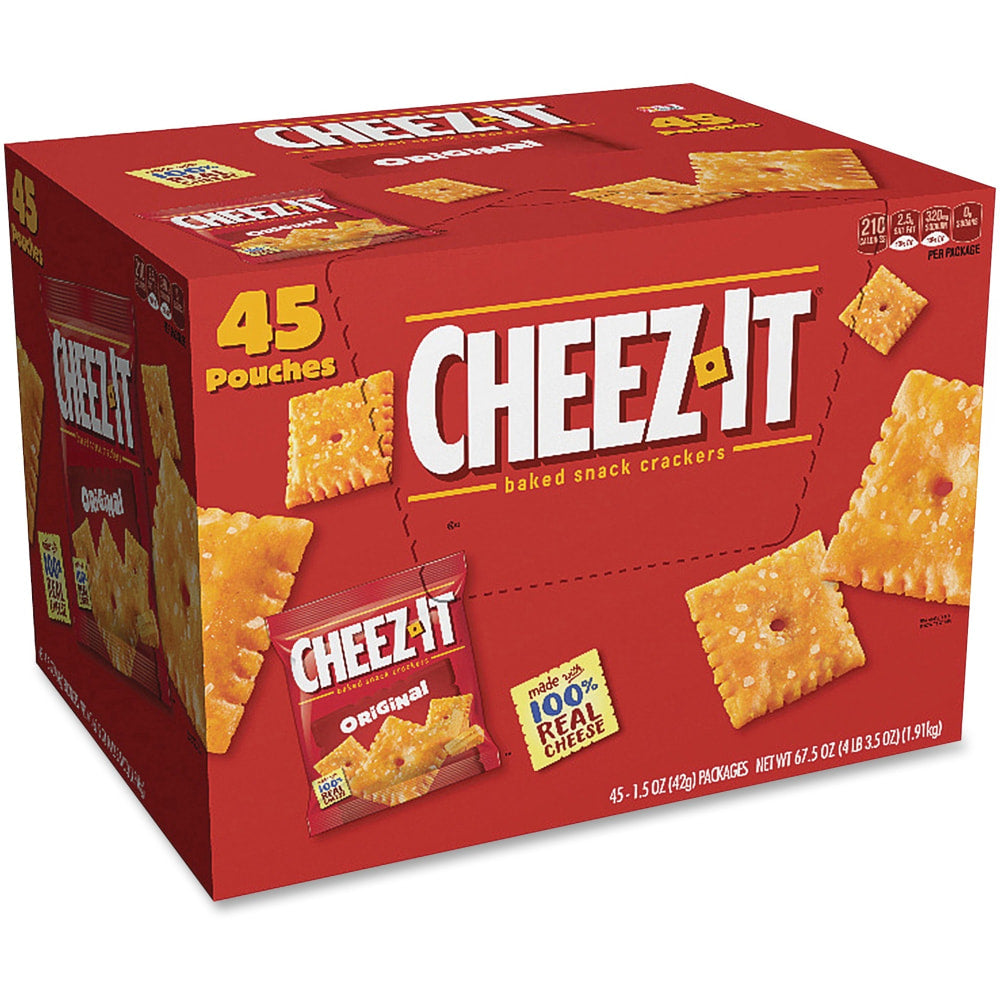 Cheez-It Baked Snack Crackers, Original Flavor, 1.5 Oz Bags, Box Of 45