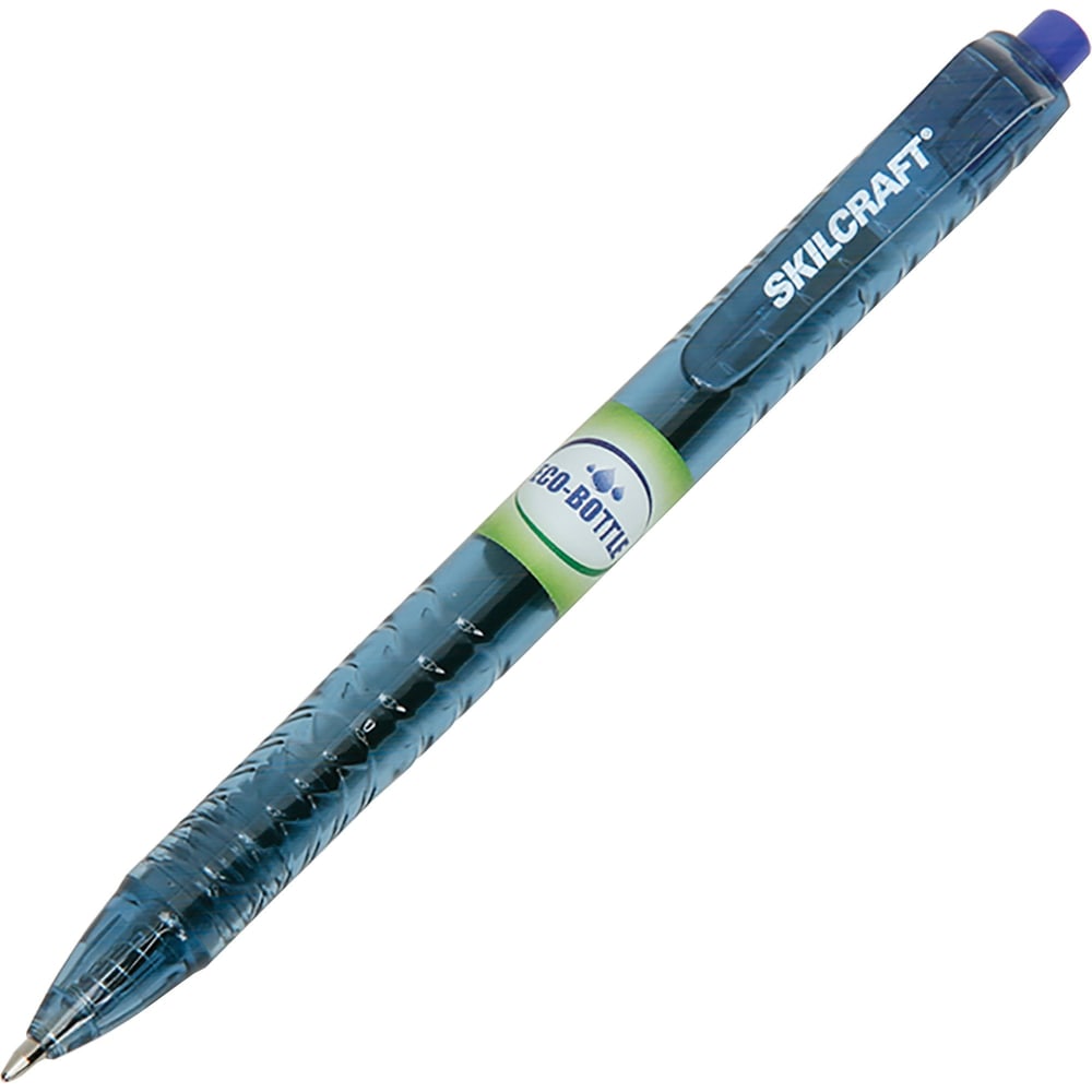 SKILCRAFT Ballpoint Pens, Pack Of 12, Medium Point, Transparent Blue Barrel, Blue Ink