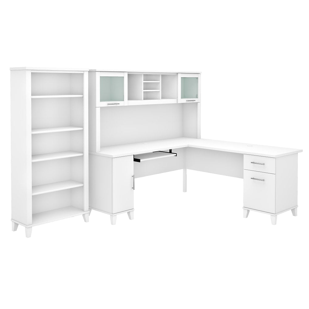 Bush Furniture Somerset 72inW L-Shaped Desk With Hutch And 5-Shelf Bookcase, White, Standard Delivery