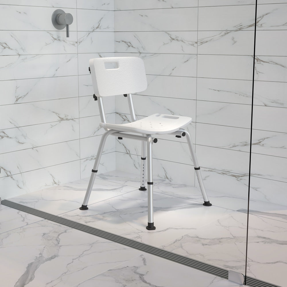 Flash Furniture Hercules Adjustable Bath And Shower Chair With Back, 33-1/4inH x 19inW x 20inD, White