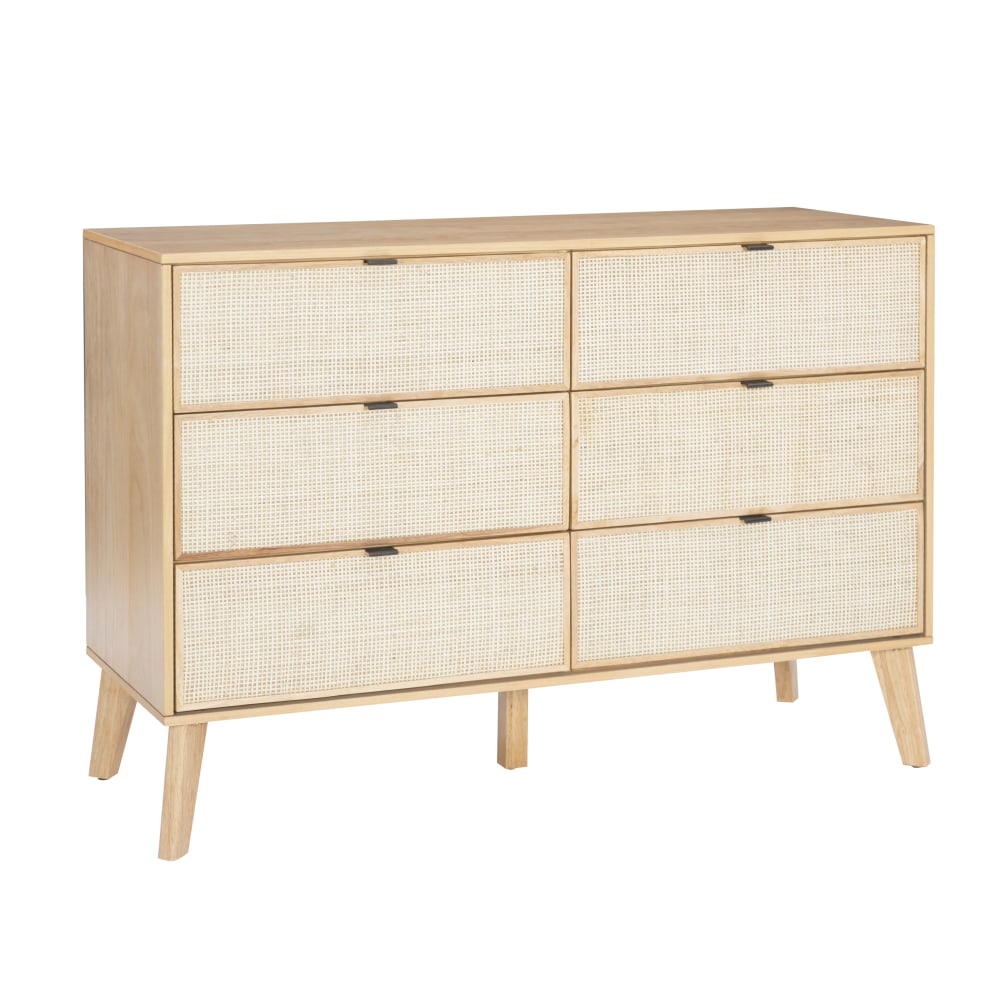 Powell Carling 6-Drawer Cane Bedroom Dresser, 35-3/4inH x 50inW x 18-1/2inD, Natural