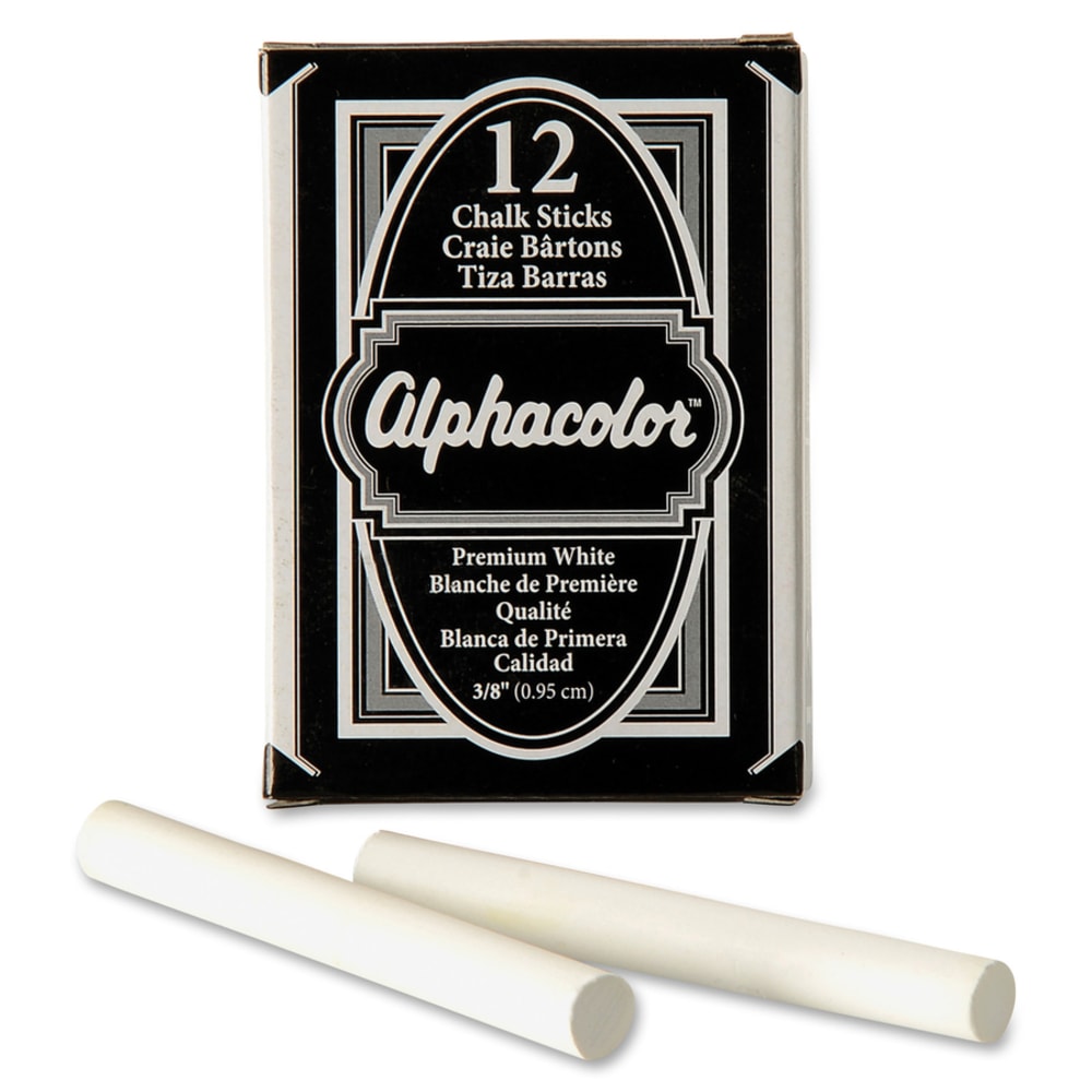 Quartet Alphacolor Chalk Sticks, 3-1/4in x 3/8in, Premium White, Box Of 12 Sticks