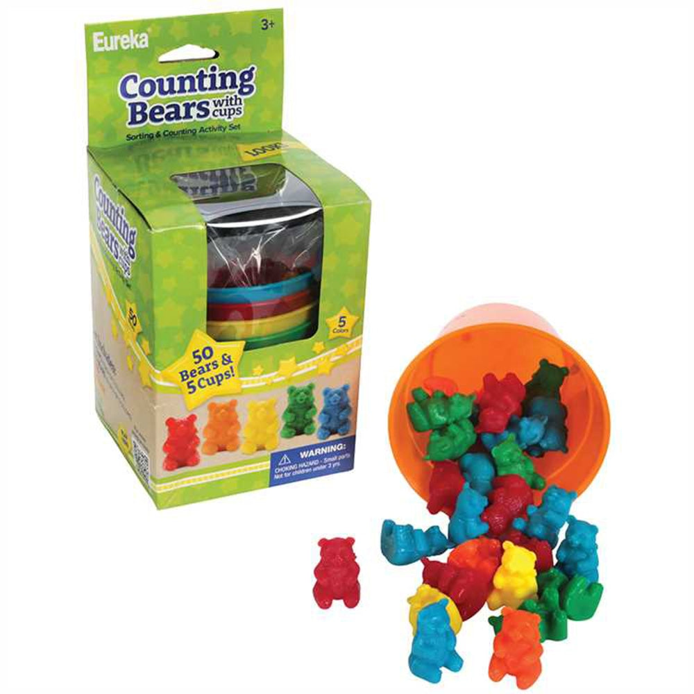 Eureka Counting Bears With Cups Manipulatives, Ages 4-7, Set Of 55