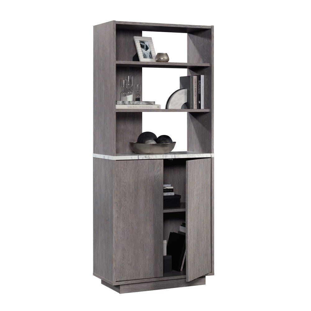 Sauder East Rock 72inH 5-Shelf Bookcase With Doors, Ashen Oak/Faux White Marble