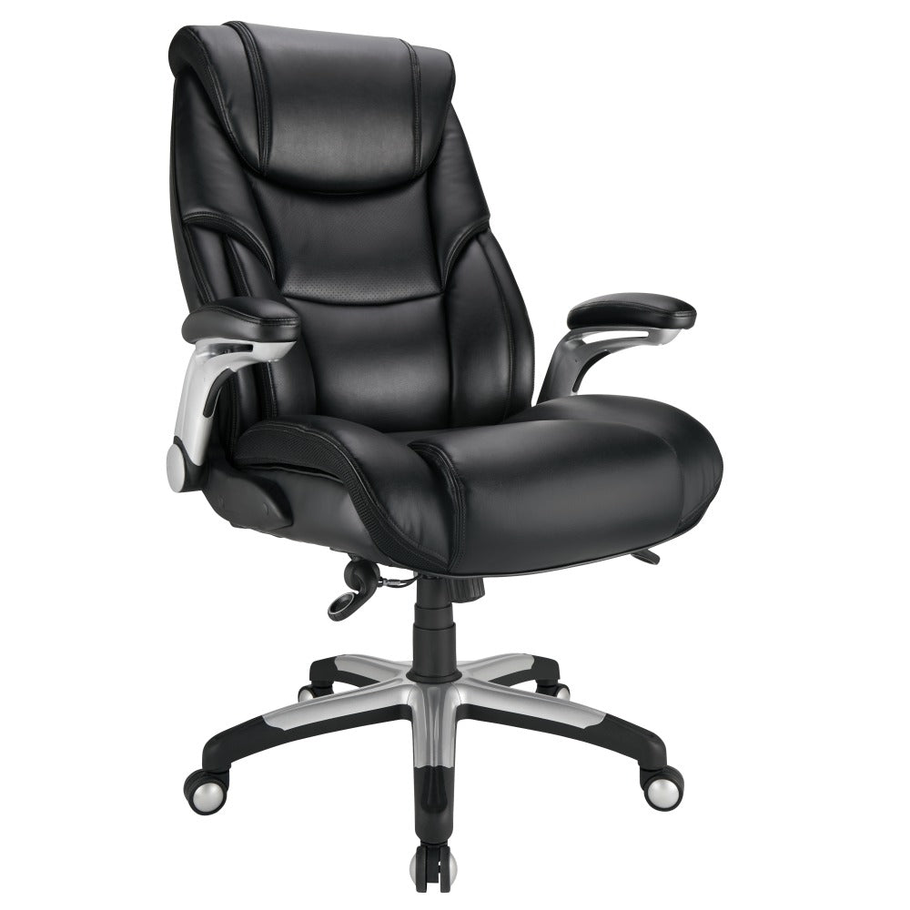 Realspace Torval Big & Tall Bonded Leather High-Back Computer Chair, Black/Silver, BIFMA Compliant