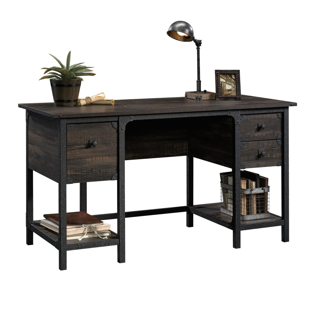 Sauder Steel River 54inW Double-Pedestal Computer Desk, Carbon Oak