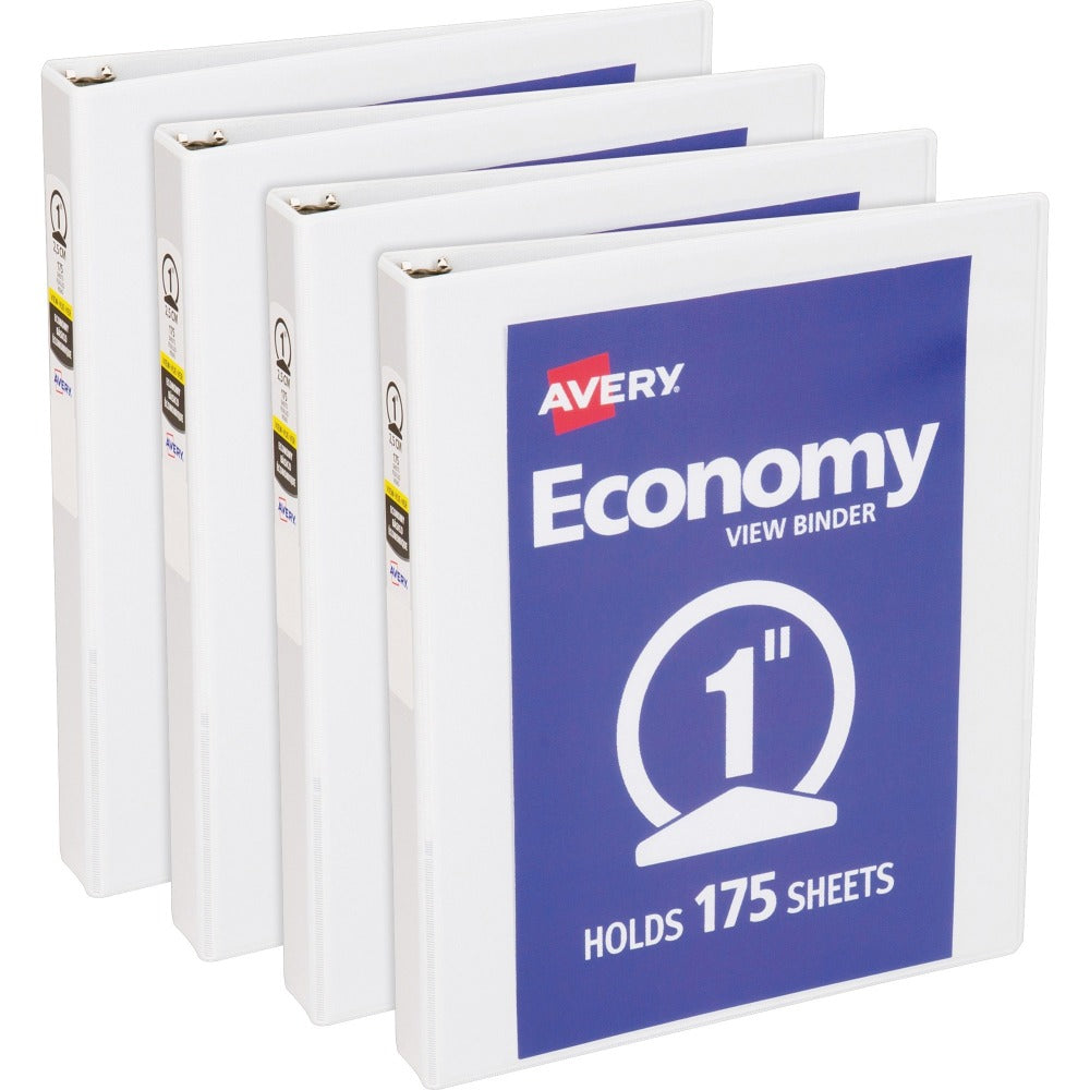 Avery Economy View Binder, 1in Ring, 8 1/2in x 11in, White, Pack Of 4