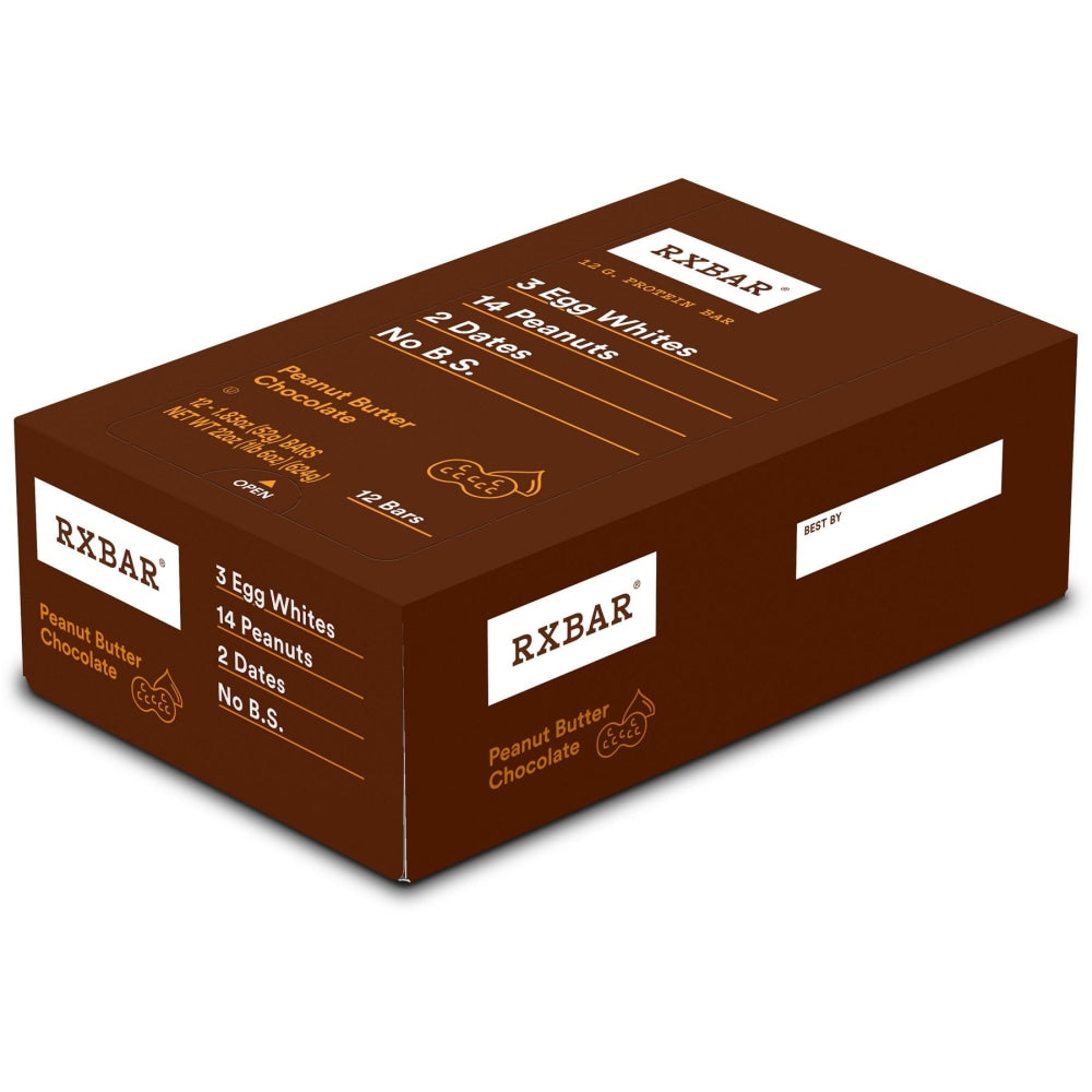 RXBAR Protein Bars, Peanut Butter Chocolate, 1.8 Oz, Pack Of 12 Bars