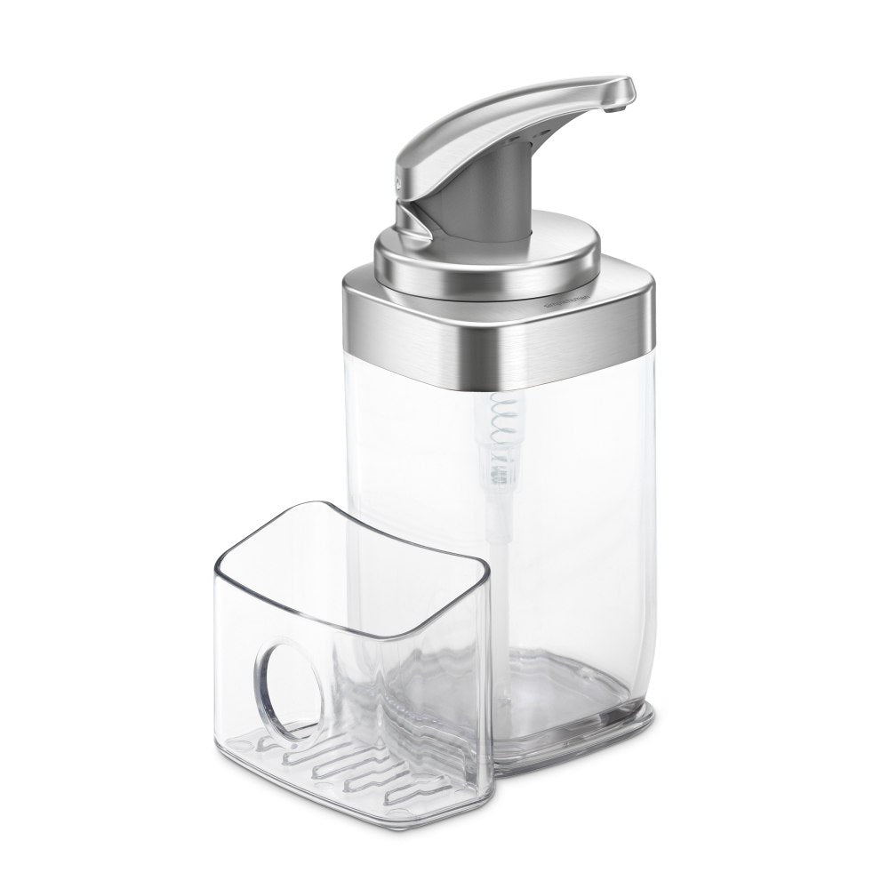 simplehuman Square Push Soap Pump With Sponge Caddy, 8-3/4inH x 5-1/8inW x 4-5/16inD, Brushed Nickel