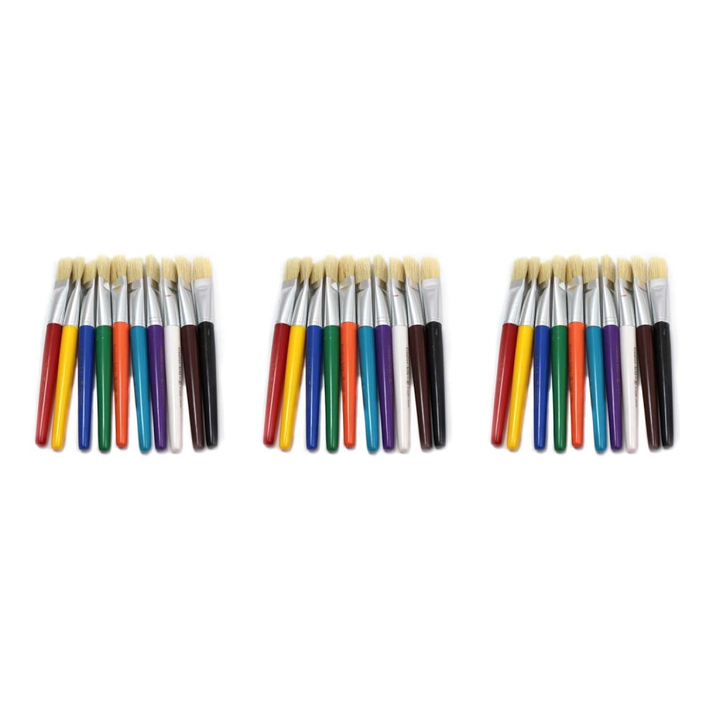 Charles Leonard Creative Arts Stubby Flat Brushes, 7-1/2in, Assorted Colors, 10 Brushes Per Pack, Set Of 3 Packs