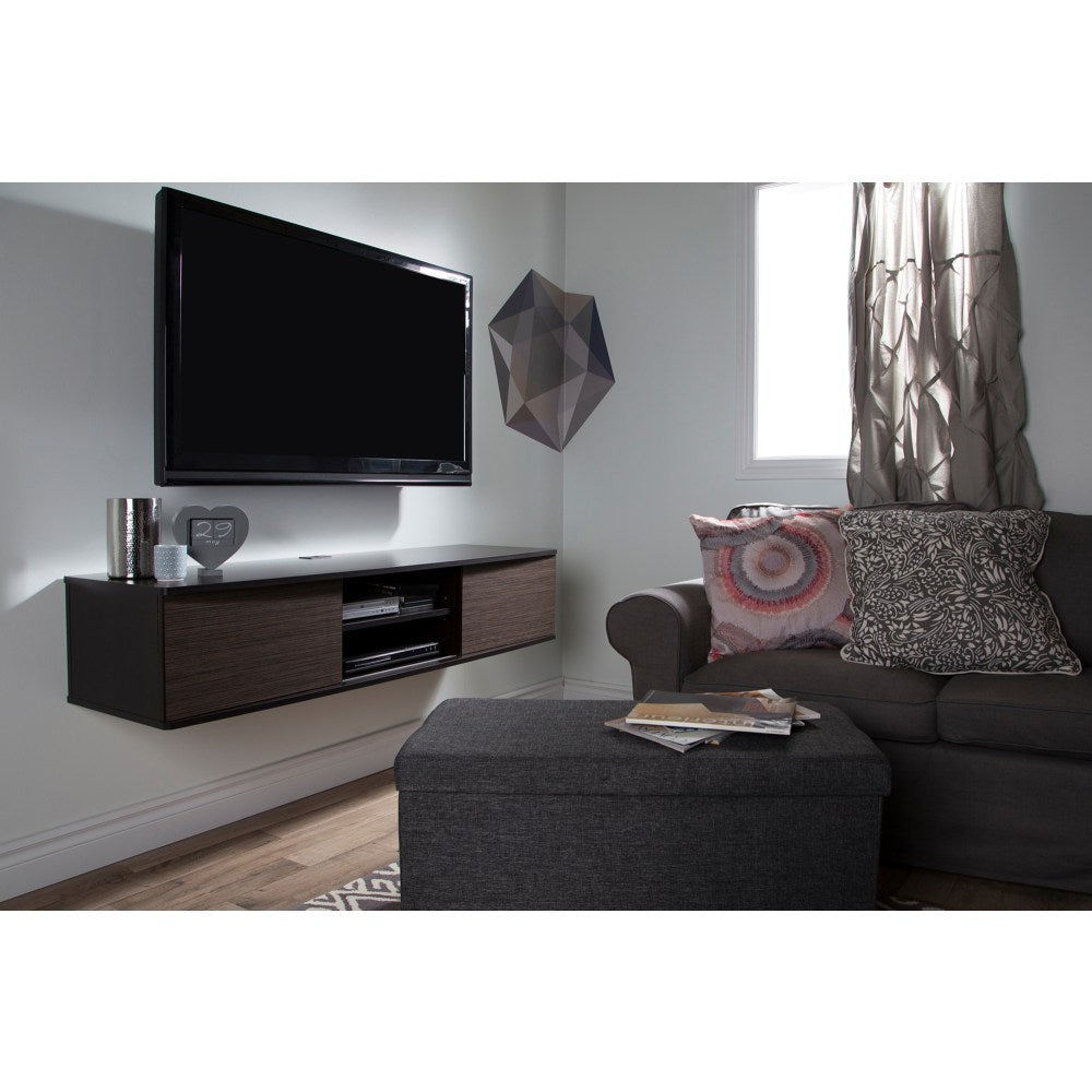 South Shore Agora 56in Wide Wall Mounted Media Console, Chocolate/Zebrano