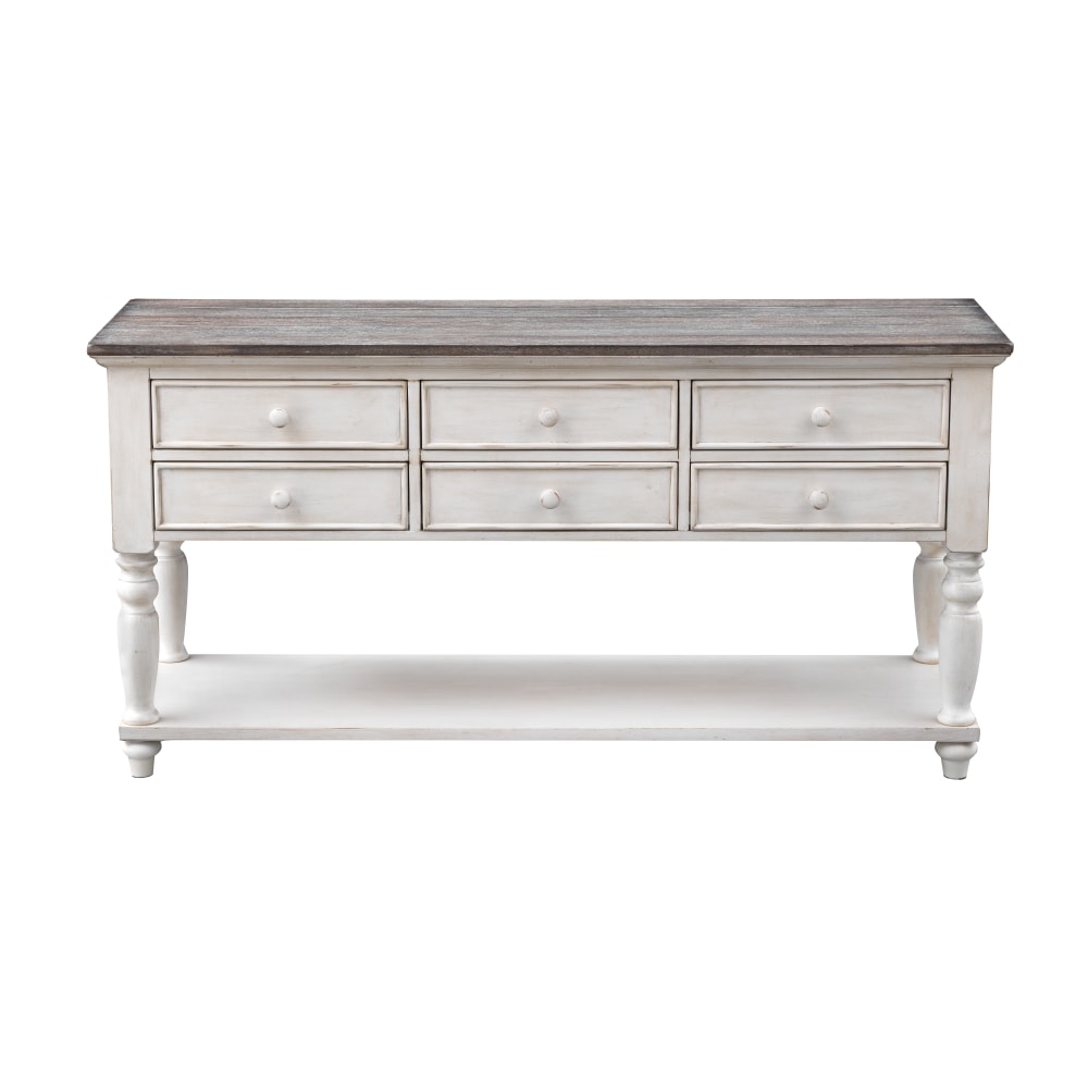 Coast to Coast Hudson 6-Drawer Console Table, 30inH x 60inW x 19inD, Brown/Light Gray/Cream