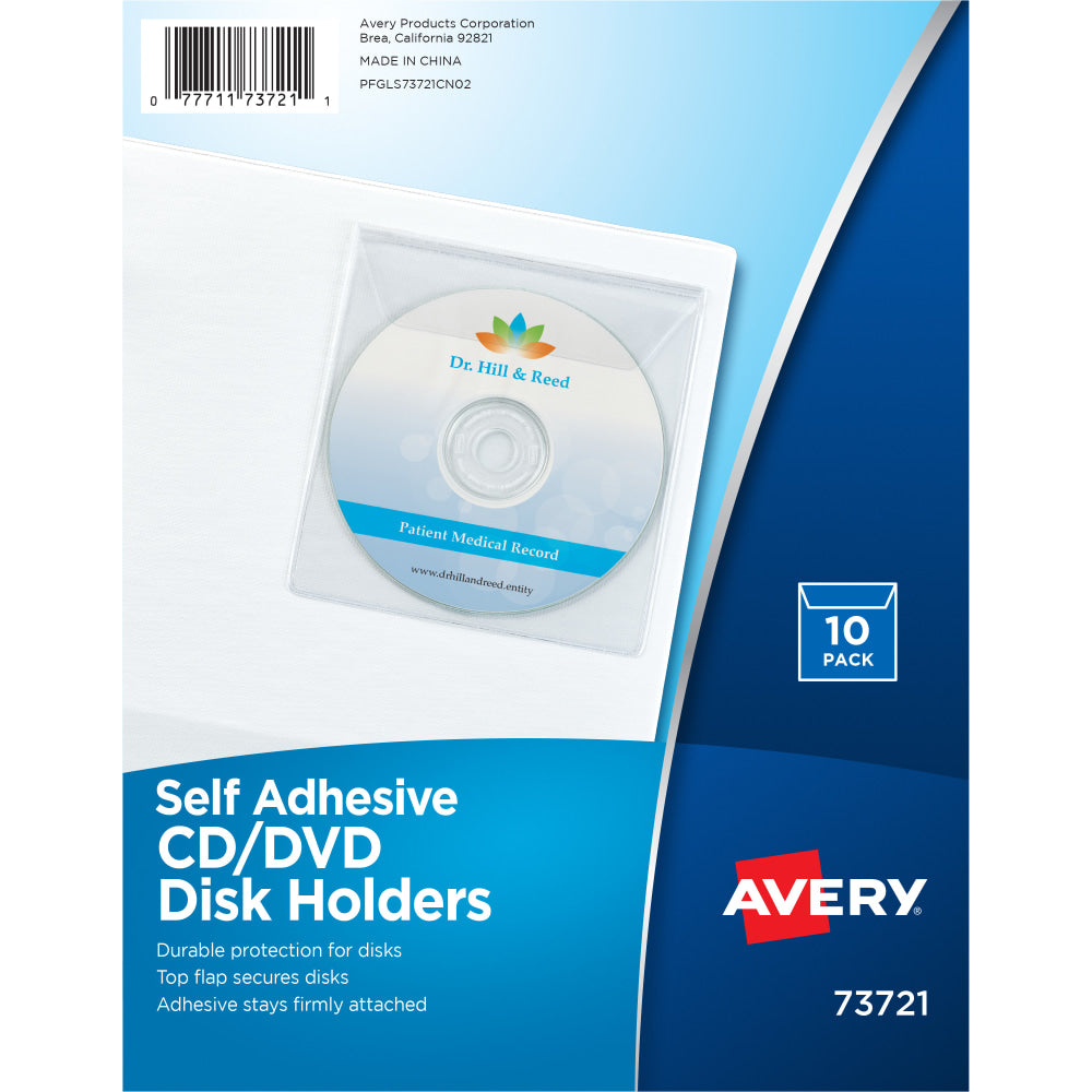 Avery Self-Adhesive CD/DVD Top Load With Flap Storage Pages, Clear, Pack of 10