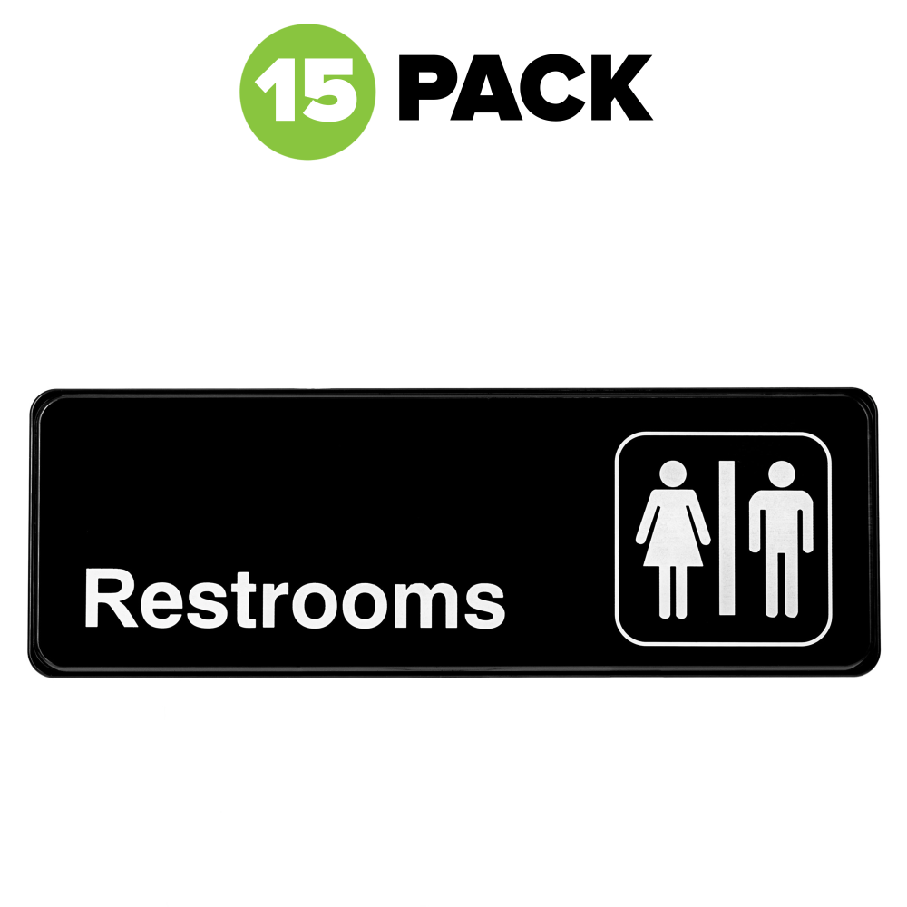 Alpine Unisex Restrooms Signs, 3in x 9in, Black/White, Pack Of 15 signs