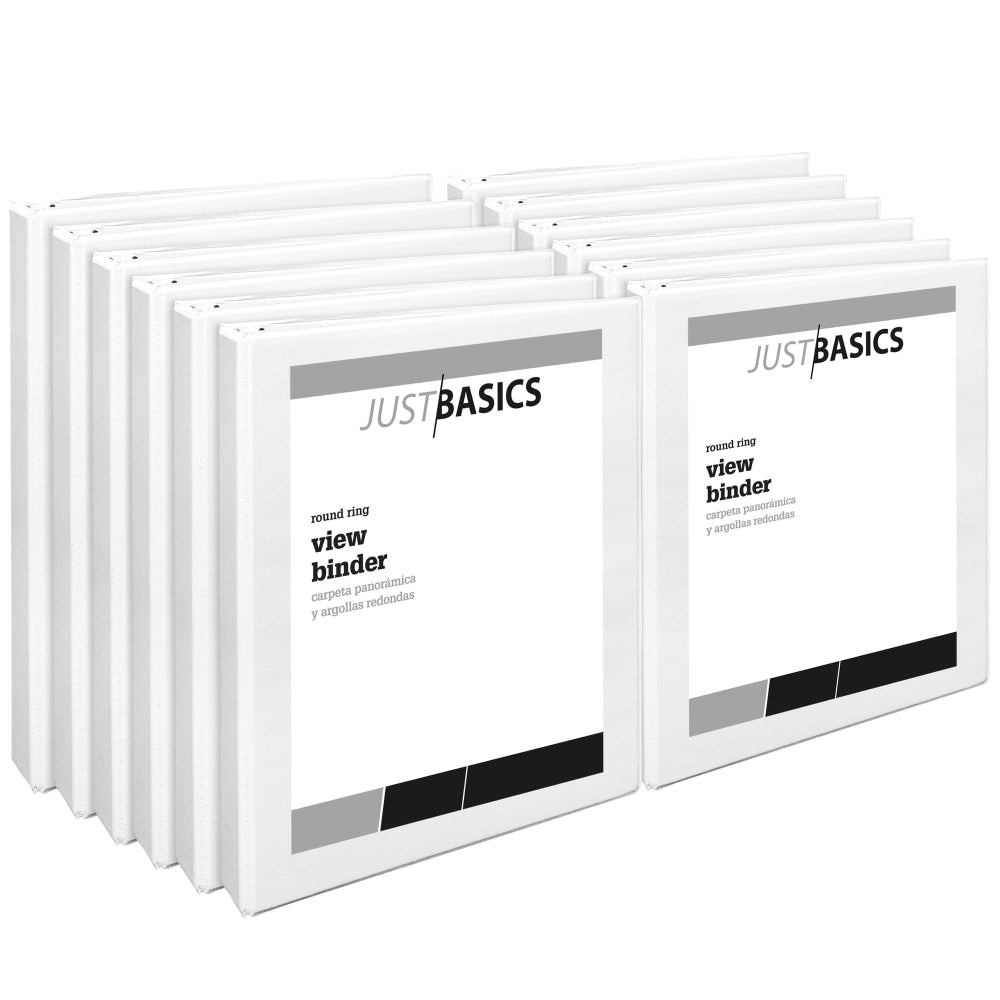 Just Basics View 3-Ring Binder, 1in Round Rings, White, Pack Of 12