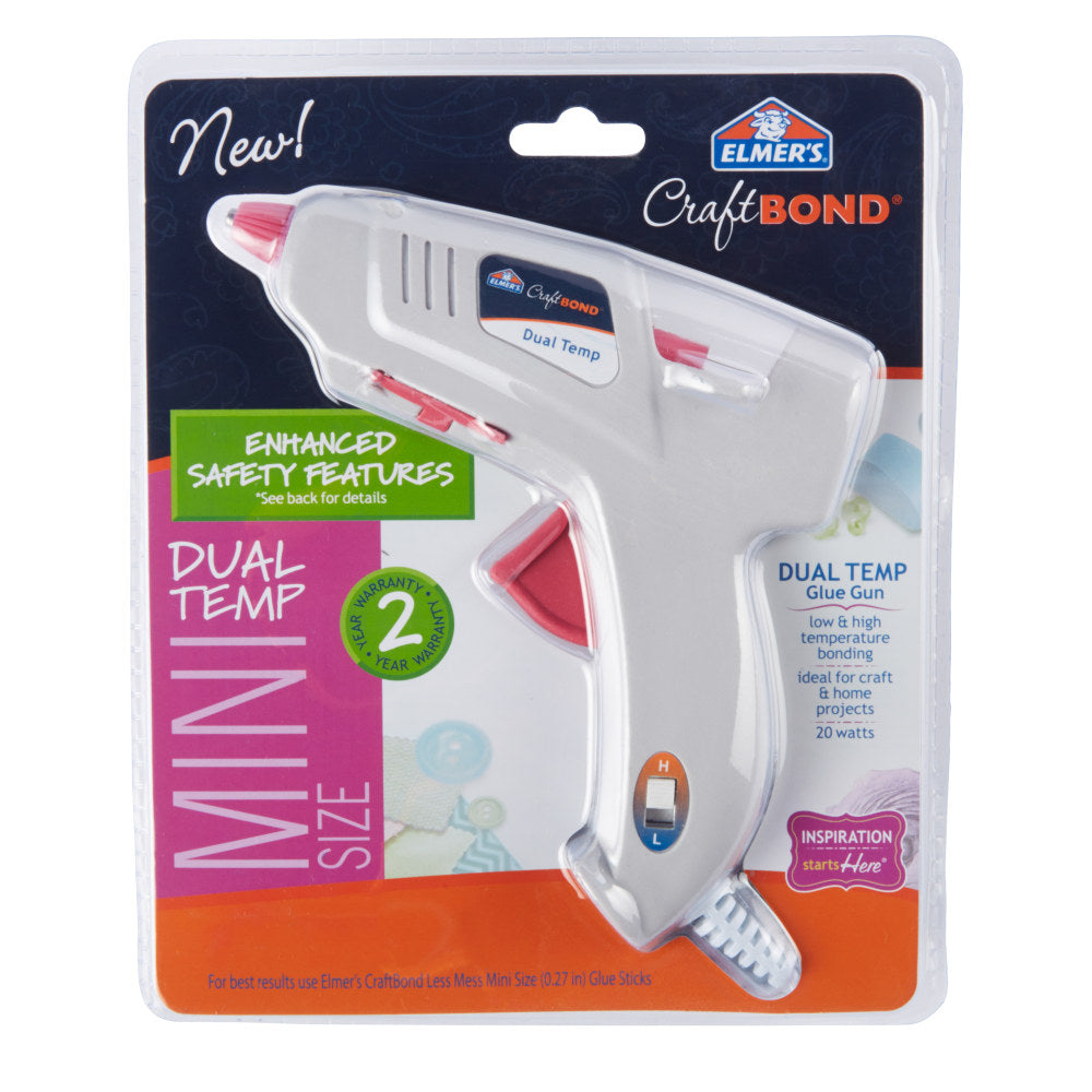 Elmers CraftBond 20-Watt Mini Dual-Temp Glue Gun, Gray/Pink