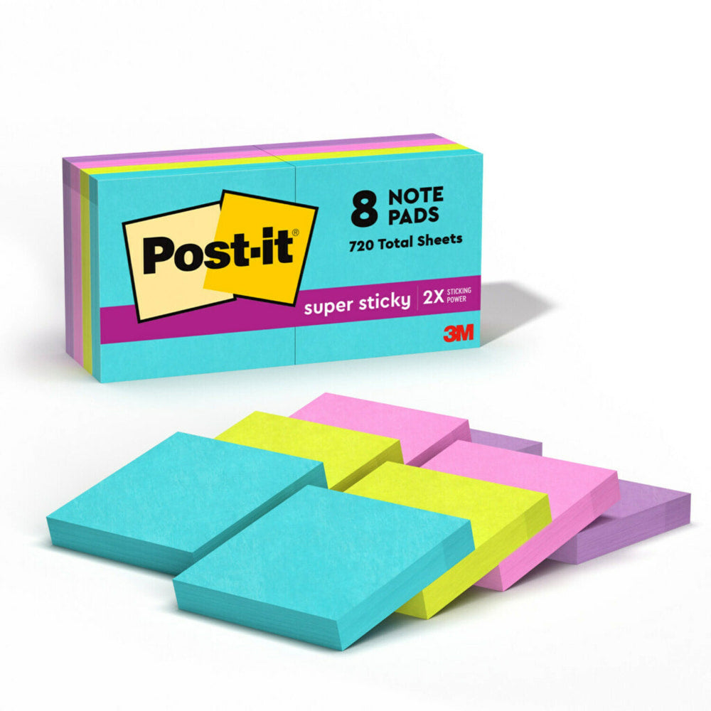 Post-it Super Sticky Notes, 1 7/8 in x 1 7/8 in, 8 Pads, 90 Sheets/Pad, 2x the Sticking Power, Supernova Neons Collection