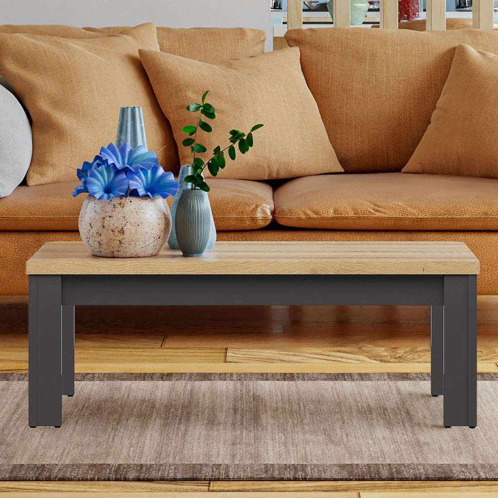 Lifestyle Solutions Essex Coffee Table, 15-3/4inH x 43-1/3inW x 25-3/5inD, Dark Gray/Natural