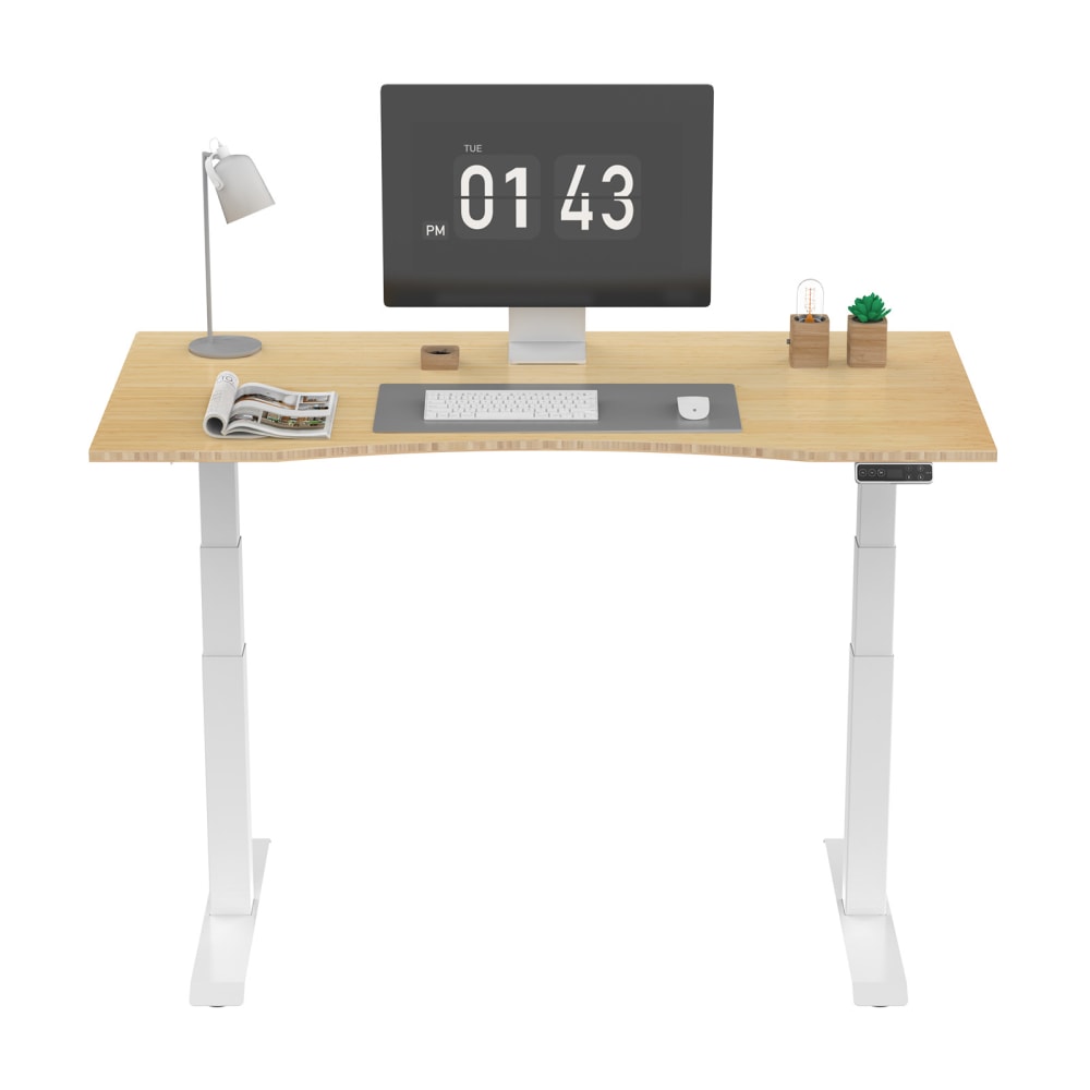 FlexiSpot E7 Electric 55inW Height-Adjustable Standing Desk, Bamboo/White